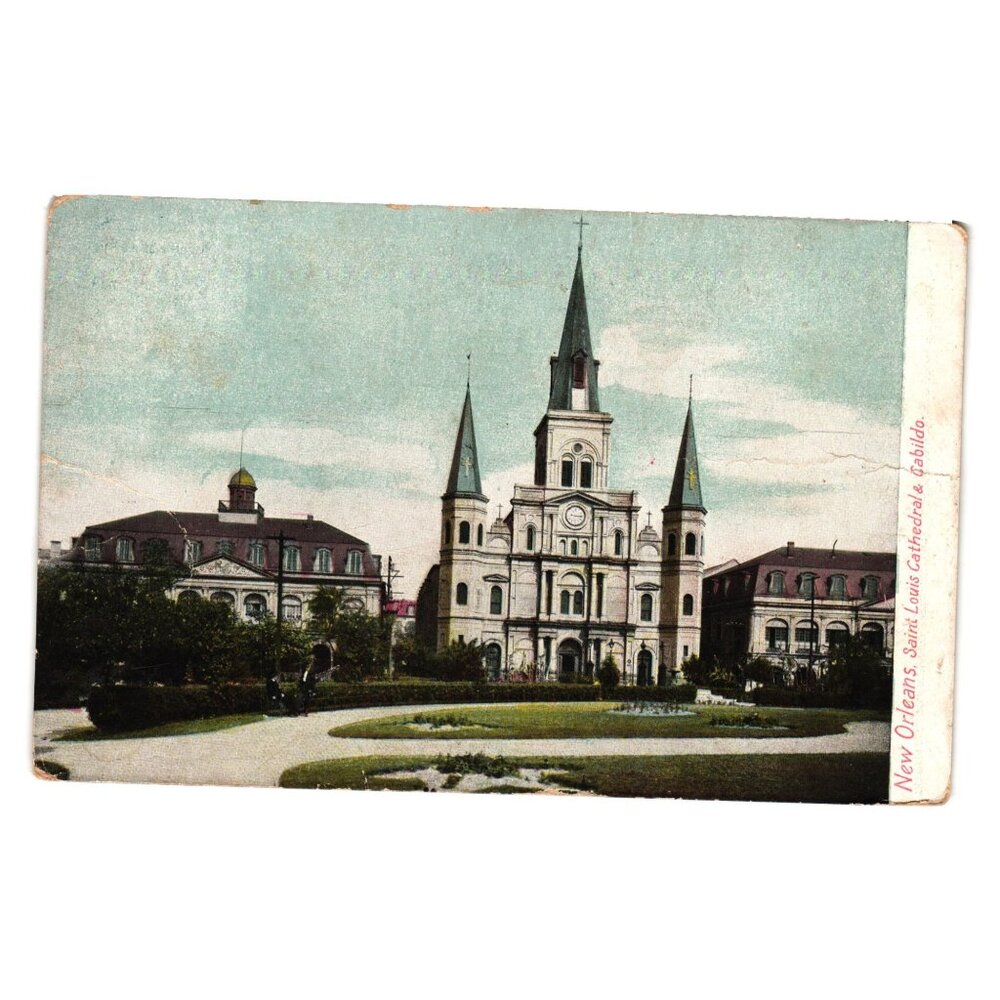 Antique New Orleans Postcard Saint Louis Cathedral Cabildo Unused RPPC Vintage